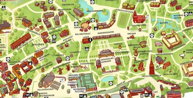 Mercados navideños y luces de Navidad en Estocolmo 2 fragmento del mapa Skansen